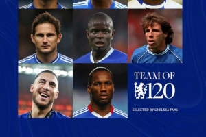 切尔西球迷票选队史120年最佳阵：阿扎尔、兰帕德、特里在列